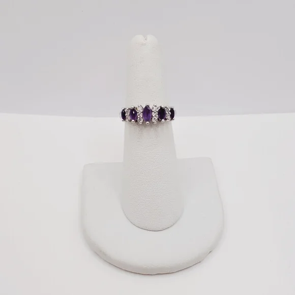 Marquise Genuine Amethyst 925 Sterling Silver Ring
